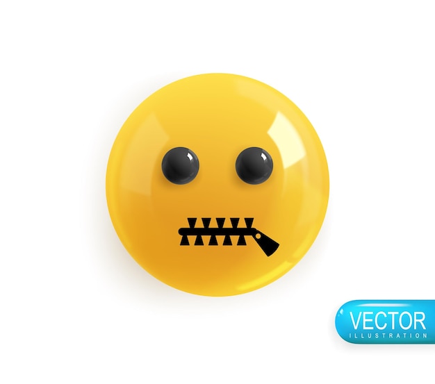 Il volto emoji offeso non parla design 3d realistico emoticon colore giallo lucido icona in plastica stile cartoon isolato su sfondo bianco illustrazione vettoriale