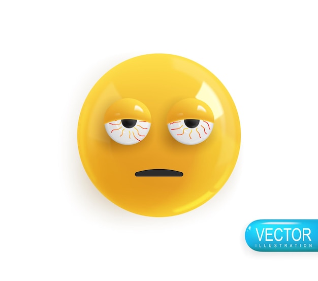 Vettore emoji faccia stanca realistico design 3d emoticon colore giallo lucido icona in stile cartone animato in plastica