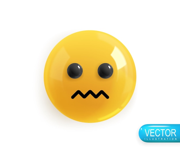 Emoji face upset emotion realistic 3d render icon smile emoji vector yellow glossy emoticons