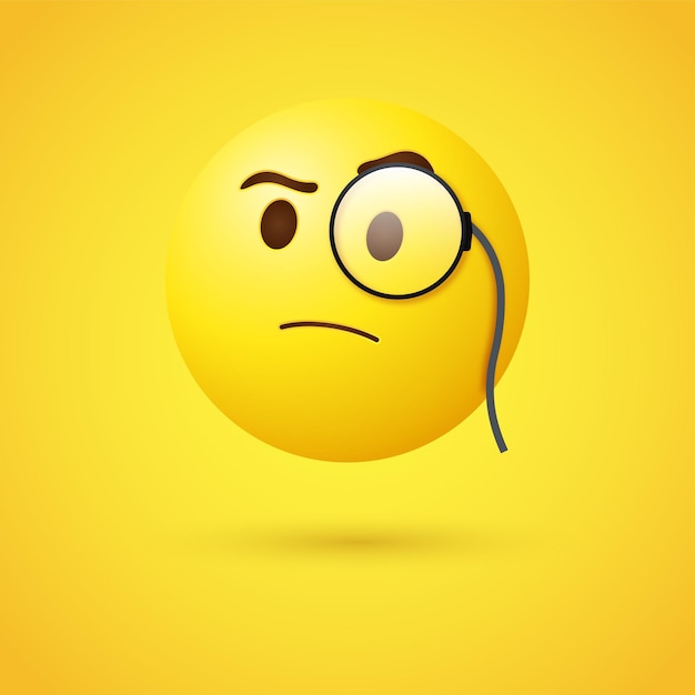 emoji face with monocle or 3d emoticon with magnifying glass