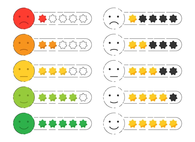 Emoji-feedbackpictogram met sterrenbeoordeling Klanten beoordelen vectorcollectie