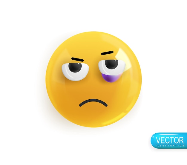 Emoji gezicht blauw oog Emotie Realistisch 3d Render Pictogram Glimlach Emoji Vector gele glanzende emoticons