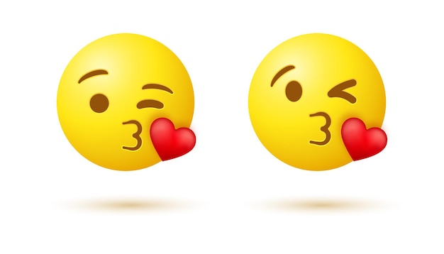 Verzoenen ontsnapping uit de gevangenis Ontwarren Emoji-gezicht kussen met knipogend oog en rood hart of 3d-emoticon-blaaskus  | Premium Vector