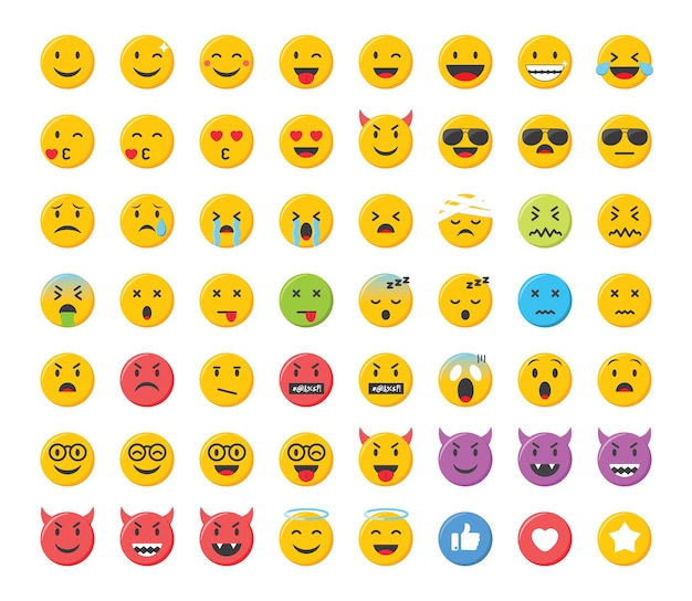 Vector emoji icons set, emoticons collection