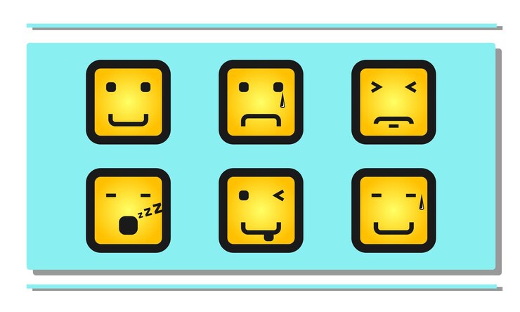 Vector emoji illustration with six facial expressions