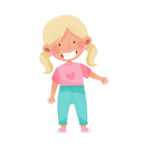 Emoji Meisje met paardenstaart voelt geluk en opwinding Vector illustratie