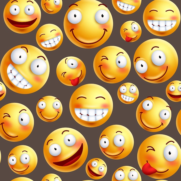 Vector emoji pattern vector background with continuous or seamless happy facial expressions