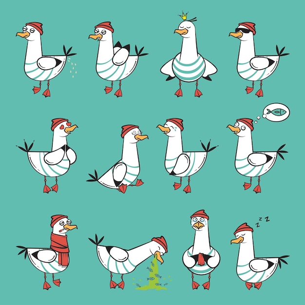 Emoji seagull vector set