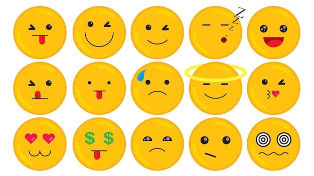 Emoji con diverse reazioni isolate su uno sfondo bianco