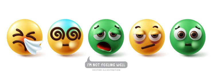 Вектор emoji больные смайлики векторный набор смайликов emojis с болезнью, головокружением, тошнотой