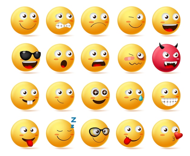 Emoji side view set vector. Emoticon or icon face character in sad, scared, demon, shocked