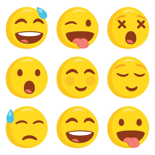 Vector emoji smile emoticon face set