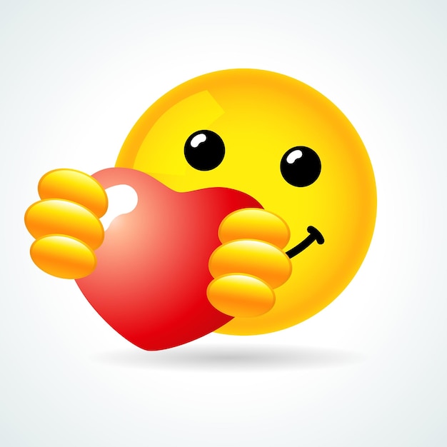 Vettore sorriso emoji che abbraccia un cuore rosso volto sorridente 3d giallo e cuore rosso illustrazione vettoriale icona web