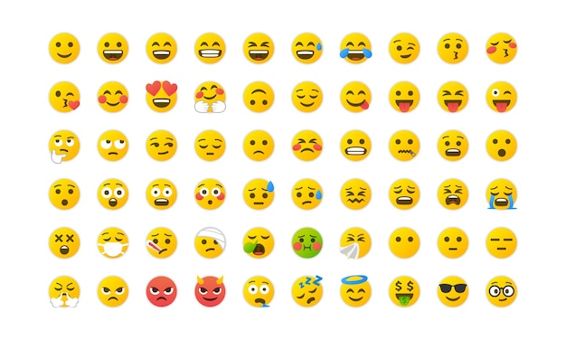 Vettore insieme di sorriso di emoji. set di emoticon colorato isolato su sfondo bianco. illustrazione vettoriale eps 10