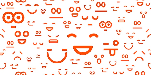 Emoji emoticon sfondo vettoriale senza soluzione di continuità, motivo infinito con icone di emozioni, semplice disegno di carta da parati divertente pic.