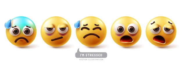 emoji stress emoticon characters vector set emojis emoticons in stress nervous worried tired