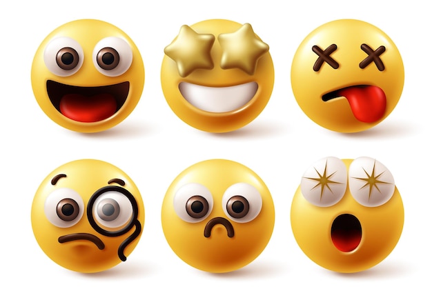 Emoji-tekens emoticon vector set emoticon emoji's karakter in blij gezicht verbazen verrassing