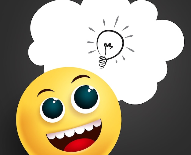 Emoji thinking idea vector template smiley emoji thinking bright ideas in smiling facial expression