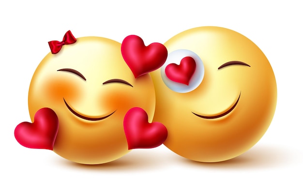 Vector emoji valentine couple vector concept design. emojis 3d inlove emojis lover in romantic feelings.