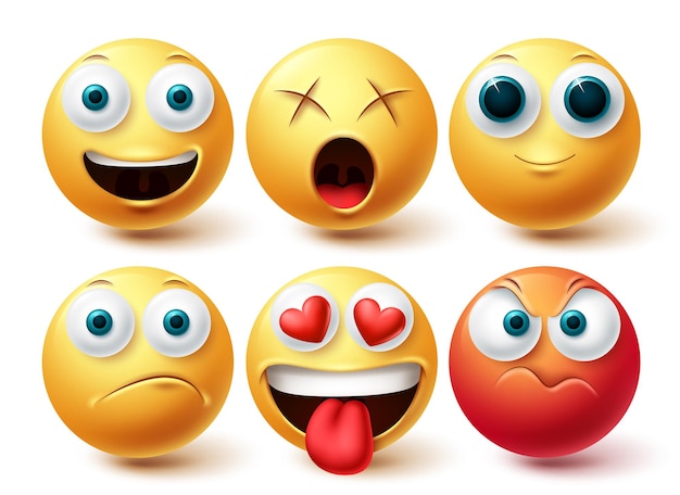 Emoji vector set Emoticon happy angry in love and dizzy icon collection isolated