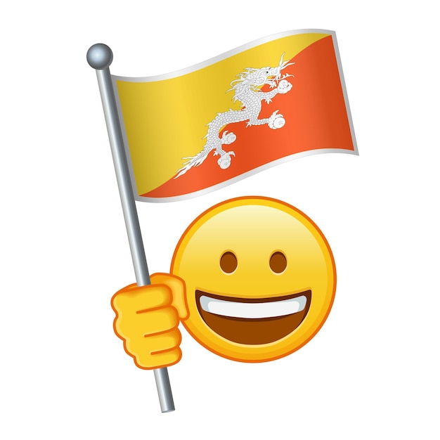 Vettore emoji con la bandiera del bhutan grandi dimensioni di emoji gialli sorriso