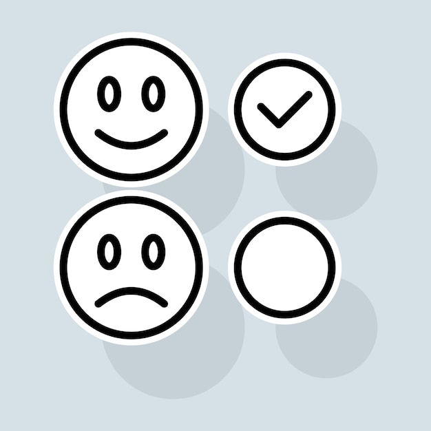 Emoji with check mark line icon Like dislike rate the service clipboard with checkmark rating clipboard with thumbs up Feedback concept Vector sticker line icon on white background