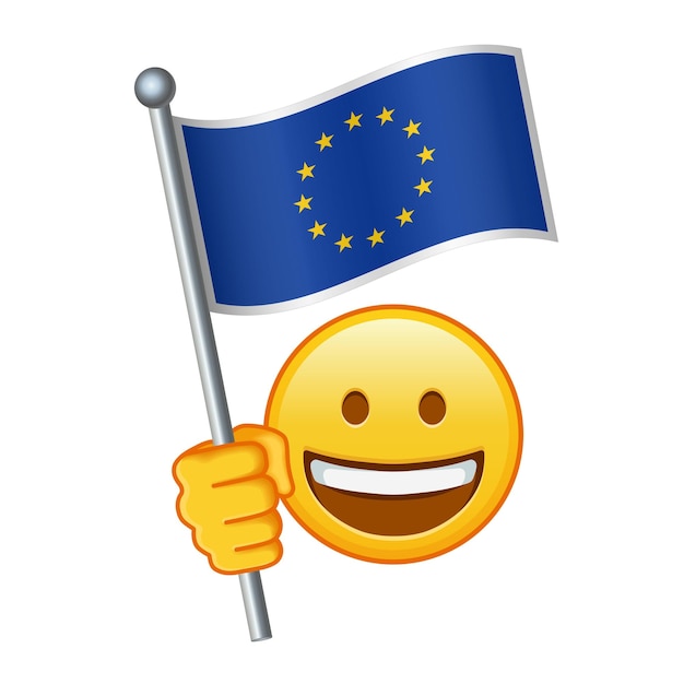 Vettore emoji con bandiera dell'unione europea grandi dimensioni di emoji gialli sorriso