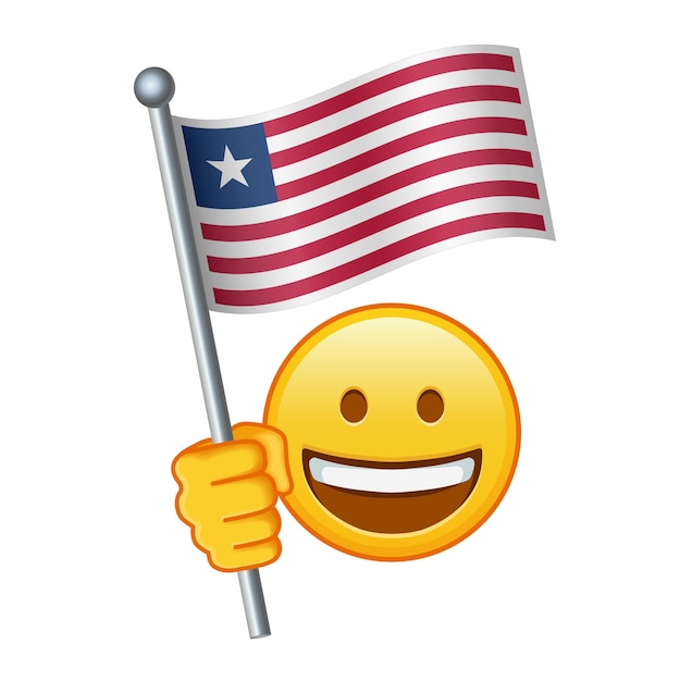 Vettore emoji con la bandiera della liberia grandi dimensioni di emoji gialli sorriso