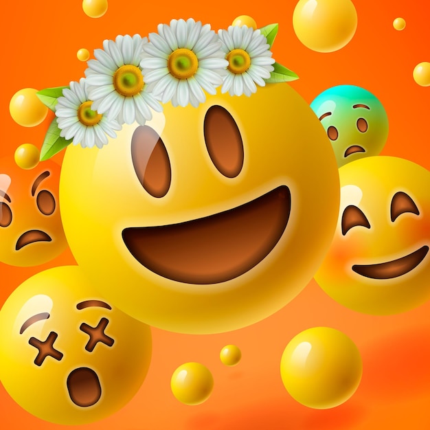 Emoji con fiori di corona sull'immagine vettoriale testa