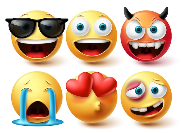 Emojis face vector set emoji icon collection in isolated in white background for graphic design