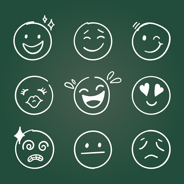 Emojis faces icon in hand drawn style Doddle emoticons vector illustration on isolated background Happy and sad face sign business concept