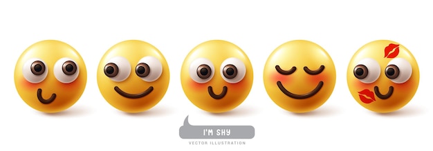 Vector emojis shy emoticon characters vector set emoji emoticons facial expression in in love happy