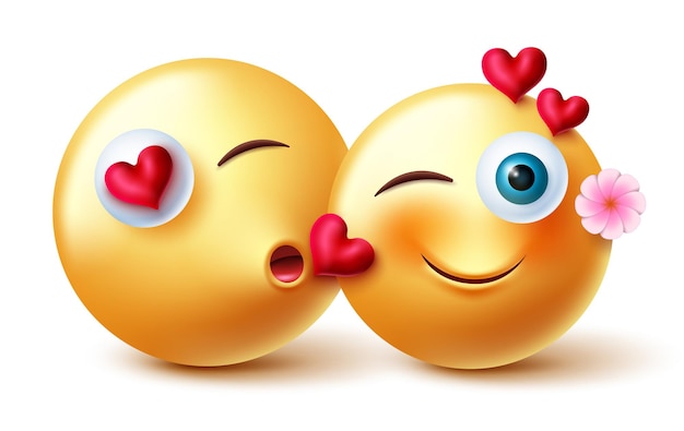 Vector emojis valentine couple emojis vector design. inlove 3d emoji emoticon characters.