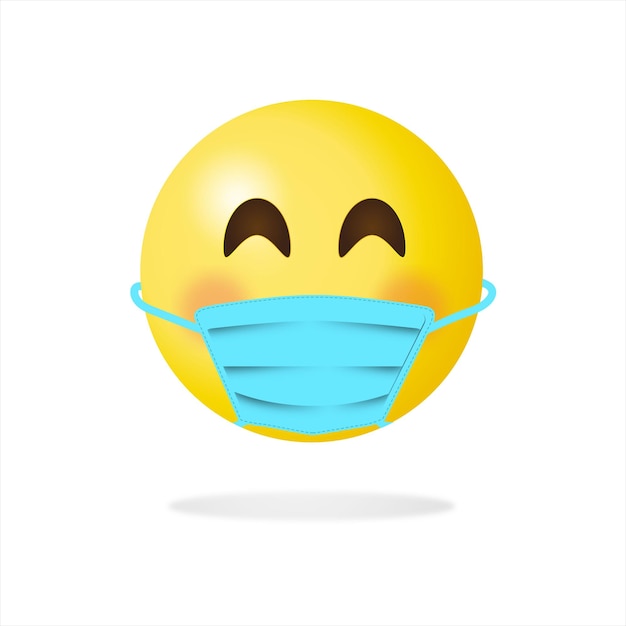 Un emoli che indossa una maschera medica chirurgica emoji felice con illustrazione vettoriale di maschera chirurgica