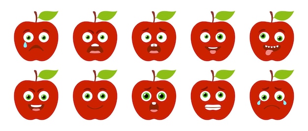 Vettore emoticon del simpatico set vettoriale isolato apple