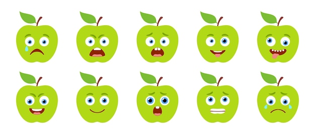 Emoticon del simpatico set vettoriale isolato apple
