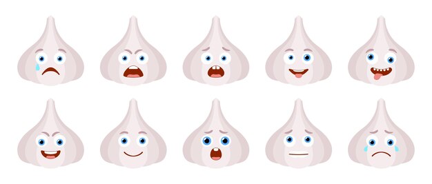 Emoticon of cute Garlic Isolated vector set