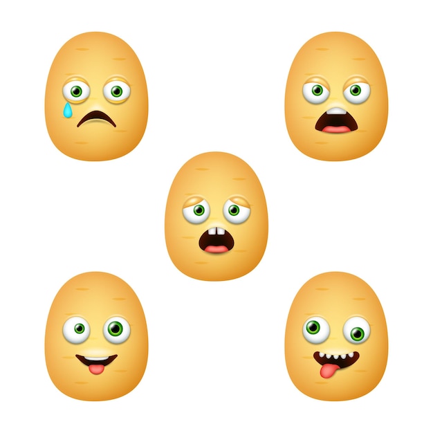 Emoticon del simpatico set vettoriale isolato di patate