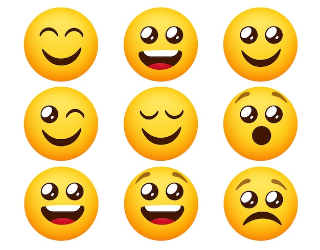 Набор векторов смайликов смайликов смайликов в счастливых и грустных выражениях настроения, изолированных в белом