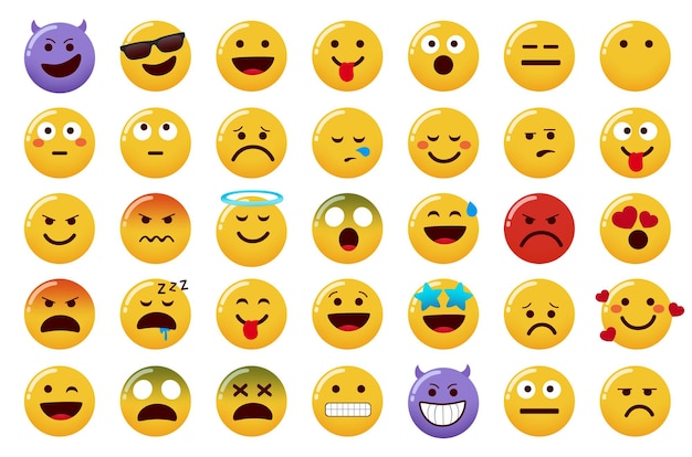 벡터 이모티콘 emojis 벡터 세트 이모티콘 문자는 웃는 악마와 흰색 배경에 고립