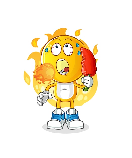 Emoticon head cartoon eat hot chilie mascot cartoon vector