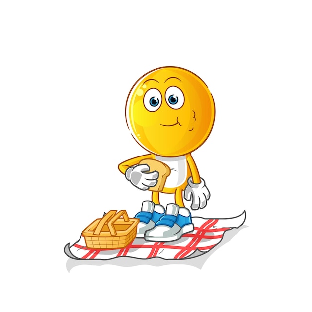 Fumetto della testa dell'emoticon su un vettore della mascotte del fumetto di picnic