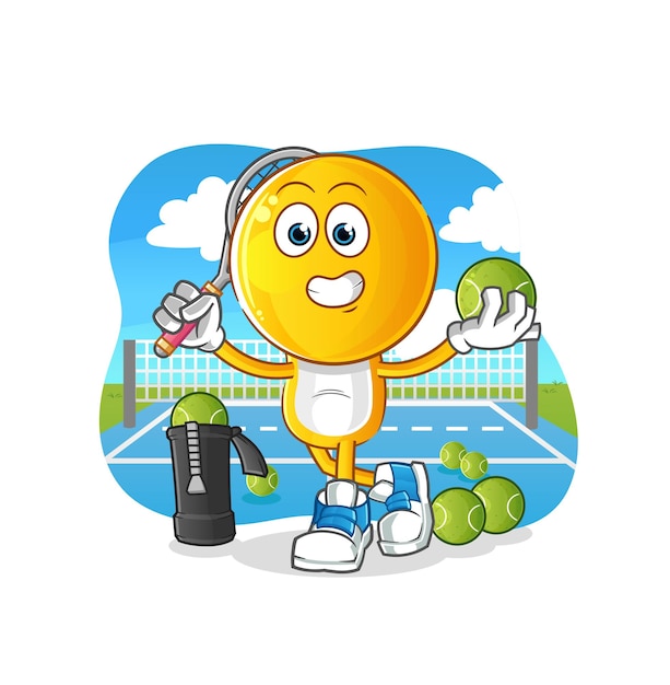 Premium Vector | Emoticon head cartoon plays tennis illustration ...