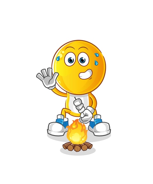 Vector emoticon head cartoon roasting marshmallows cartoon vector