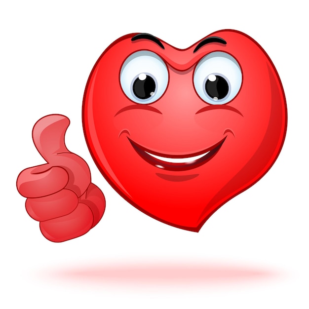 Emoticon heart shaped face showing thumb up Emoji thumb up Laik Cool Vector illustration