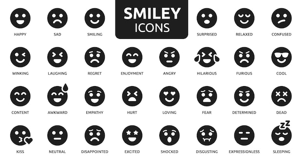 Collezione di icone emoticon isolate su sfondo bianco