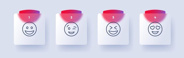 Emoticon ingesteld pictogram gelach vreugde kalmte glimlach verrassing tong gelukkig woede verdriet kus distempered emotie gevoel emoji stemming concept glassmorphism stijl vector lijn pictogram voor business