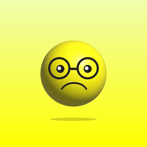 Vettore emoticon lentes triste 3d