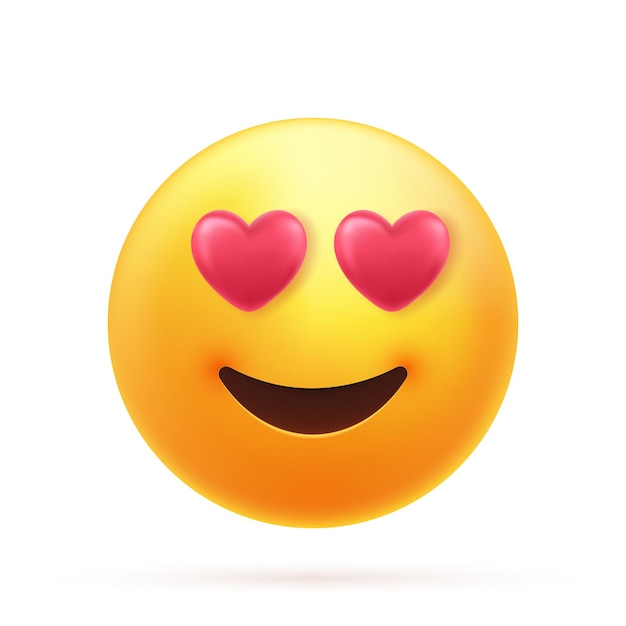 Emoticon in love with red heart shaped eyes and mouth 3d funny yellow cartoon Emoji icon for chat or message Vector illustration