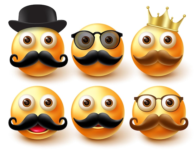 Vector emoticon male character vector set. emoji 3d characters wearing elements.